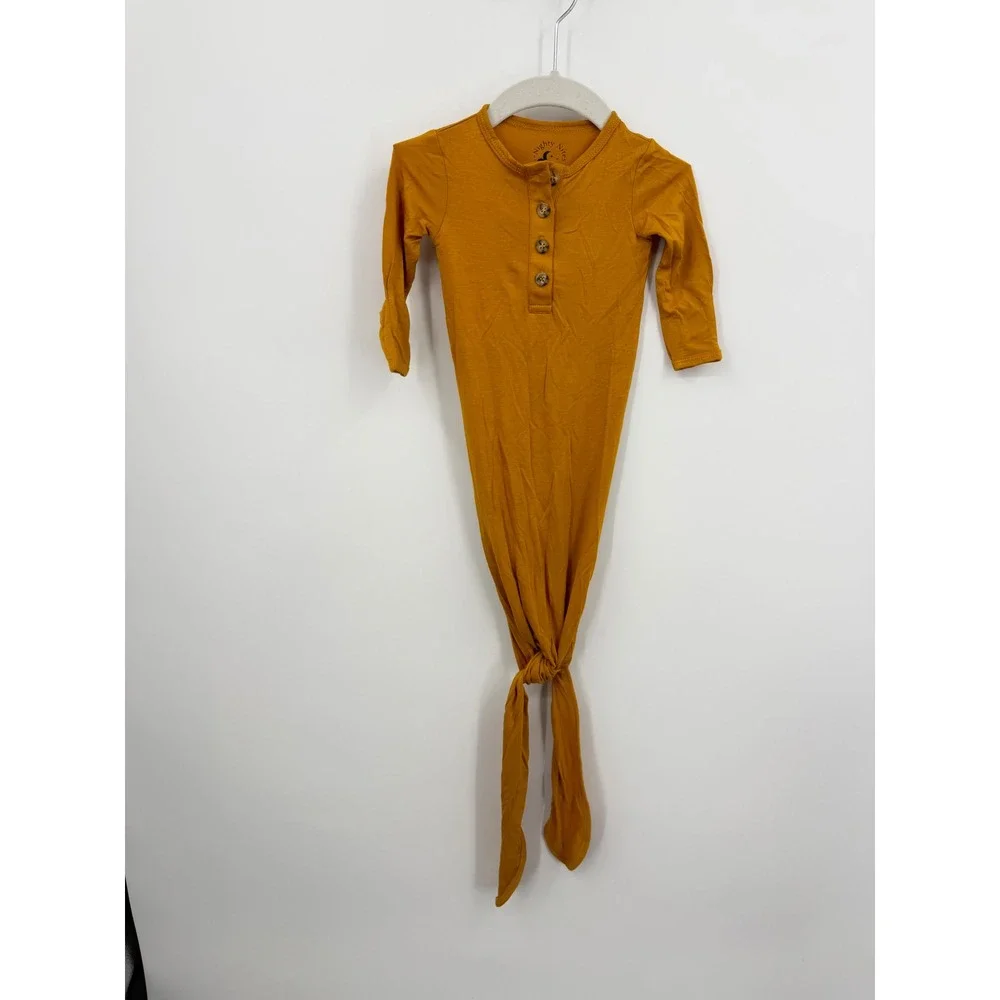 Nighty Nites Co Knotted Gown Baby NB Mustard Yellow Bamboo Henley Sleeper